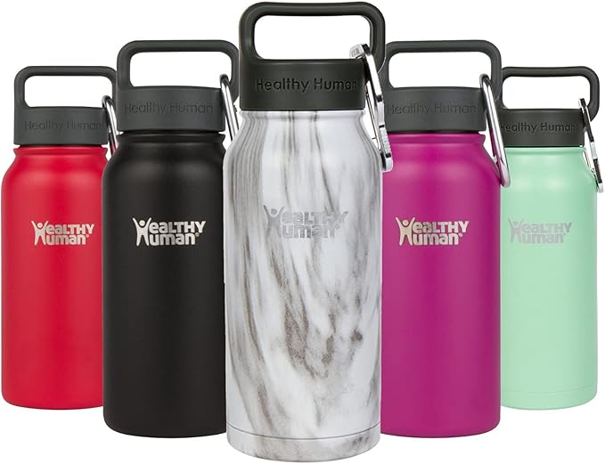Healthy Human Stainless Steel Water Bottle | Double Walled Vacuum Insulated Water Thermos for Adults | Eco-Friendly Travel Bottles with Leak Proof Lid (Stone White, 16 oz/ 473 ML)