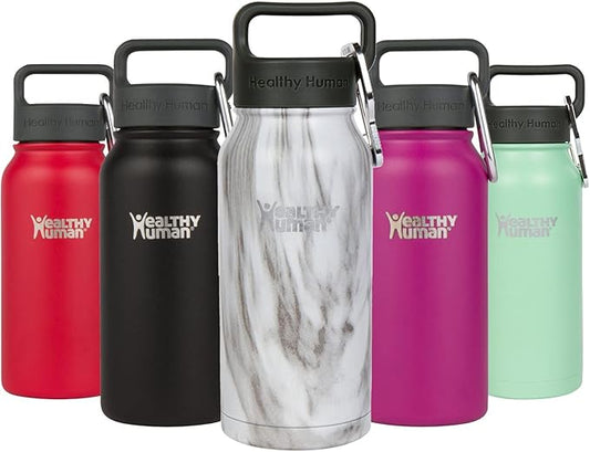 Healthy Human Stainless Steel Water Bottle | Double Walled Vacuum Insulated Water Thermos for Adults | Eco-Friendly Travel Bottles with Leak Proof Lid (Stone White, 16 oz/ 473 ML)