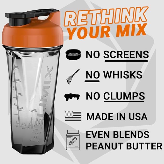 HELIMIX 2.0 Vortex Blender Shaker Bottle Holds upto 28oz | No Blending Ball or Whisk | USA Made | Portable Pre Workout Whey Protein Drink Shaker Cup | Mixes Cocktails Smoothies Shakes | Top Rack Safe