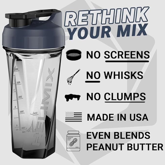 HELIMIX 2.0 Vortex Blender Shaker Bottle Holds upto 28oz | No Blending Ball or Whisk | USA Made | Pre Workout Protein Drink Shaker Cup | Weight Loss Supplements Shakes |