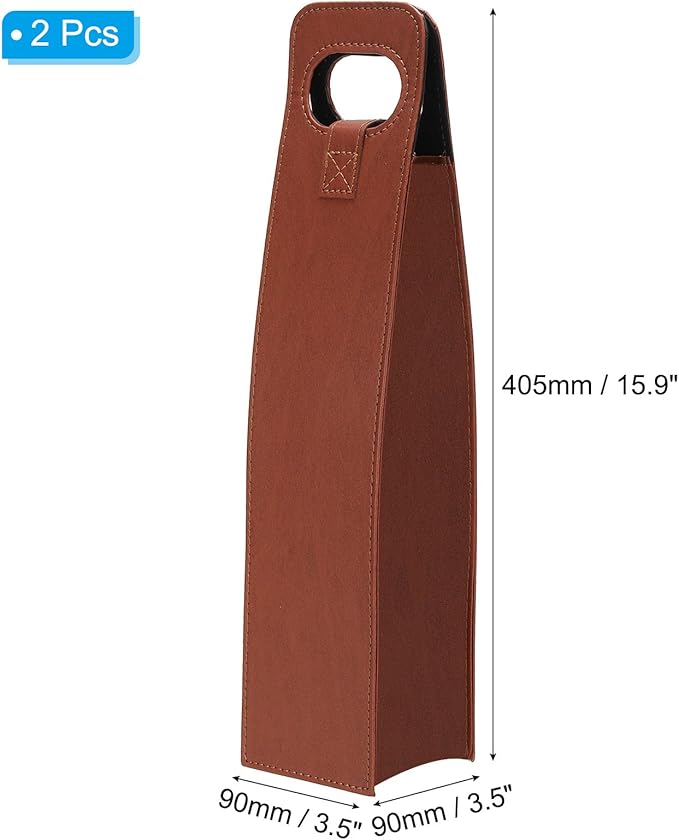 PATIKIL Wine Gift Bag, 2 Pack Wine Bag Reusable Leather Wine Tote Carrier for Wine Bottles Portable Champagne Gift Bags for Picnic Party Wedding, Coffee