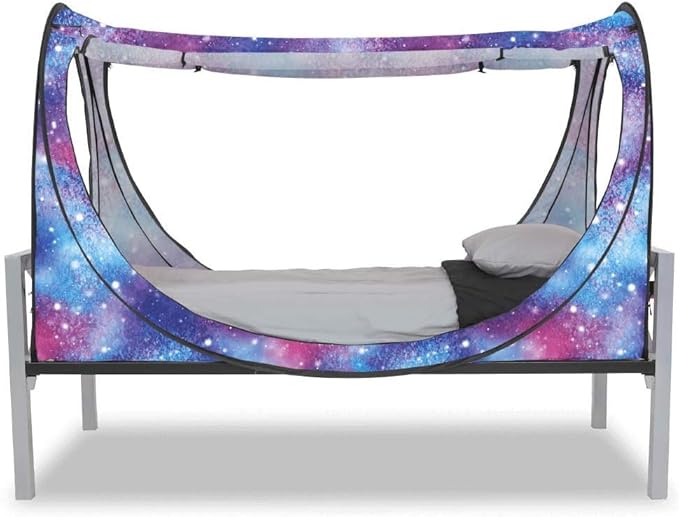 Privacy Pop up Eclipse Bed Tent Bed Drapes (Unicorn Galaxy, Queen)