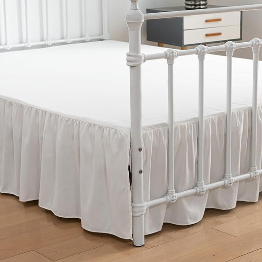 Bed Skirt Queen Size Ruffled Bed Skirt with Split Corners, 18 Inch Drop Dust Ruffle Bed Skirt with Platform, Ivory,Queen Size