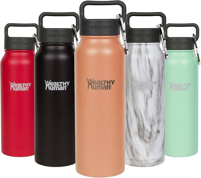 Healthy Human Stainless Steel Water Bottle | Double Walled Vacuum Insulated Water Thermos for Adults | Eco-Friendly Travel Bottles with Leak Proof Lid (Peach, 21 oz/ 621 ML)
