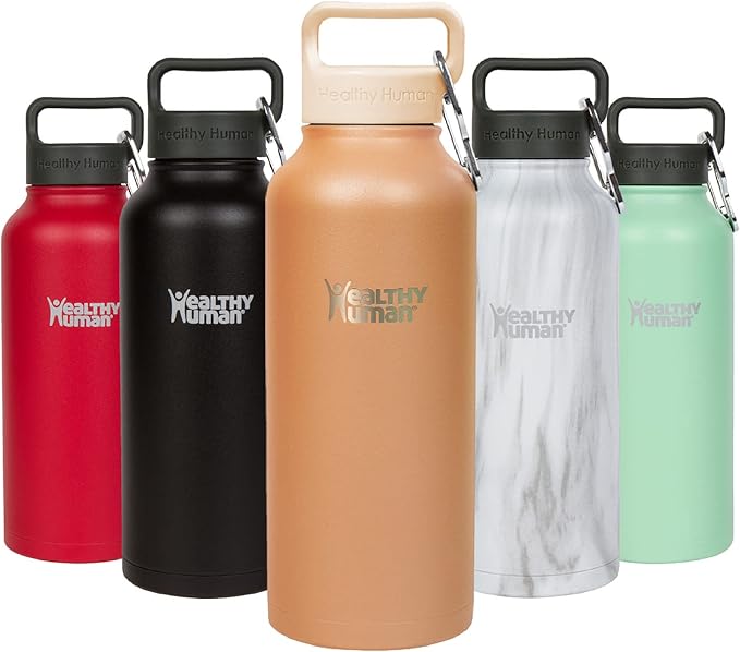 Healthy Human Stainless Steel Water Bottle | Double Walled Vacuum Insulated Water Thermos for Adults | Eco-Friendly Travel Bottles with Leak Proof Lid (Mocha, 21 oz/ 621 ML)