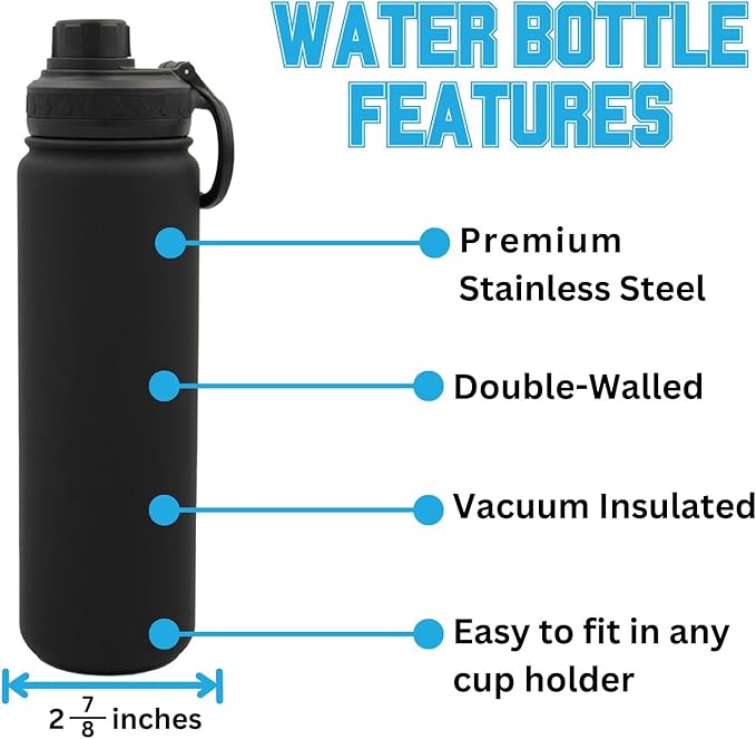 Ohio State Water Bottle - Black Double Walled Stainless Steel 24 oz Keeps Drinks Cold or Hot