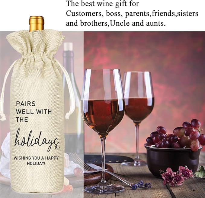 Holiday Party Hostess Gift, Gift for Him Her, Holiday Gift, Christmas Gift Ideas-Reusable Drawstring Wine Bag(5SW110)