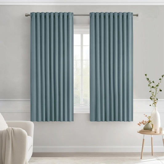 MIULEE Greyish Blue Back Tab Blackout Curtains 63 Inch Length 2 Panels Set for Living Room Bedroom Privacy, Rod Pocket/Pinch Pleat Thermal Insulated Room Darkening Pleated Light Blocking Drapes