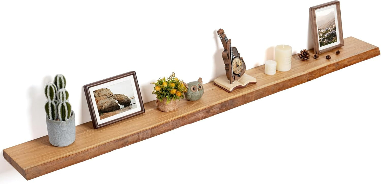 Floating Shelves for Wall Decor, Rustic Solid Elm Wood Floating Shelves Wall Mounted, Wall Shelves with Invisible Bracket for Living Room Bathroom Bedroom Kitchen, 72 Inch, Natural