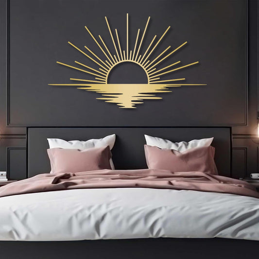 Sunrise Metal Wall Art, Metal Sun Wall Decor, Metal Sun Outdoor Decor, Large Metal Sun Wall Art, Sun Wall Art, Boho Sun Wall Art, Sunshine Metal Sign, Living Room Bedroom Wall Hangings (Gold, 59"x 35"| 150x89cm)