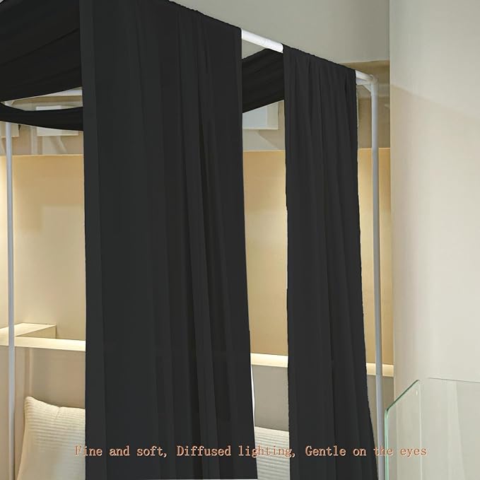 AIKASY Black Bed Canopy Scarf for Full/Queen - Luxury Sheer Canopy Bed Curtains with Light - Suitable for Four-Poster Bed, Metal Bed Frame, Wood Bed Frame -1pic