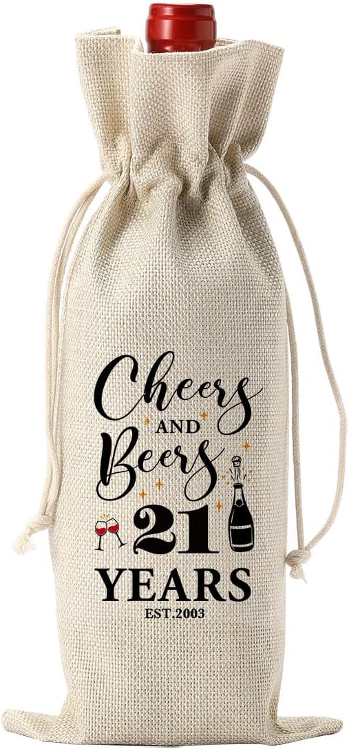 PKW Funny 21st Birthday Wine Bag, 21 Year Old Birthday Decorations for Her Women Him, 21st Birthday Gifts for Her Wine Bag, Twenty-one Years Old Birthday Gifts for Her Sister Friends Wine Gift Bag
