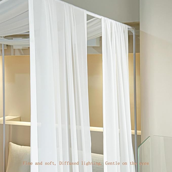 AIKASY White Bed Canopy Scarf for Twin - Luxury Sheer Canopy Bed Curtains with Light - Suitable for Four-Poster Bed, Metal Bed Frame, Wood Bed Frame -1pic