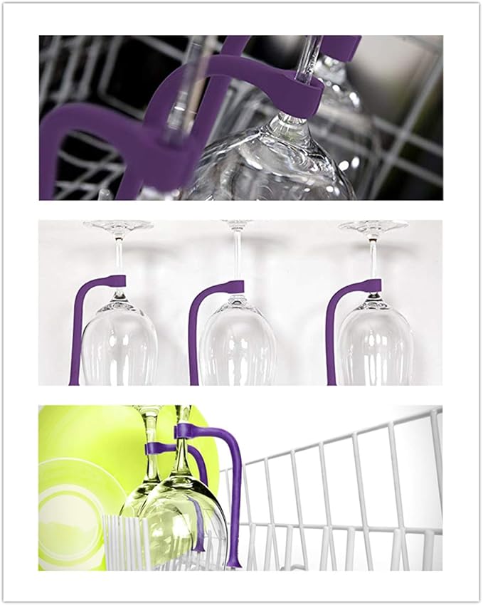 8 Pack Silicone Stemware Saver Flexible Stemware Holder Dishwasher Wine Glass Protector Tether Silicone Dishwasher Attachment Purple by PPX