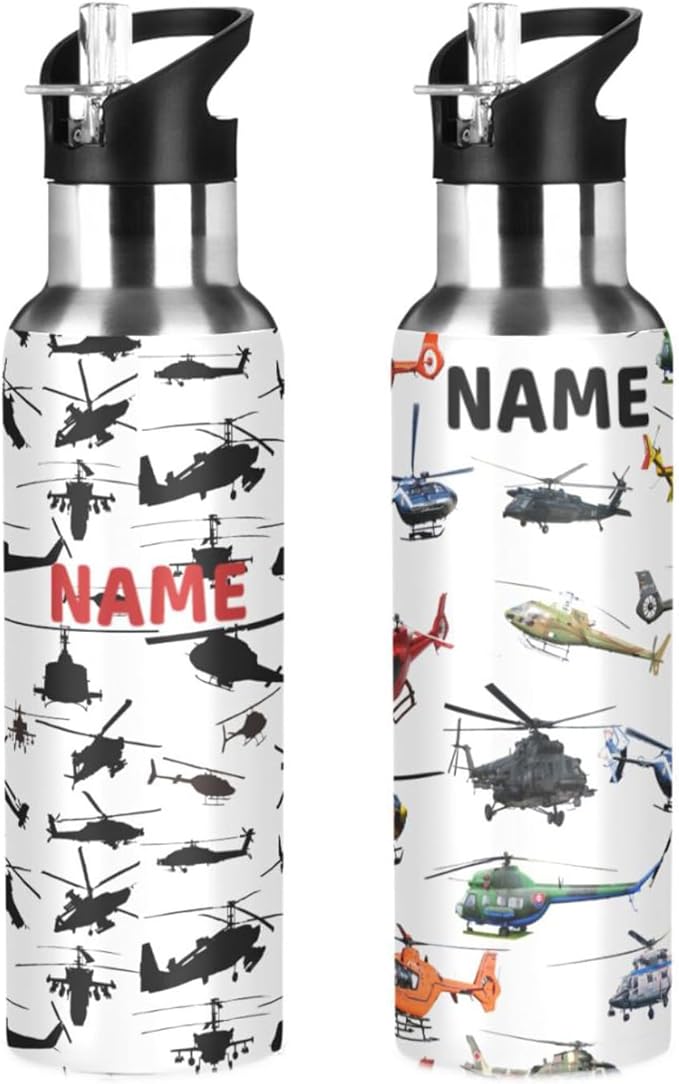 Helicopter Stainless Steel Water Bottle with Straw Lid - 20 Oz Sports Insulated Water Bottle Thermos for Sport Gym Outdoor Travel School