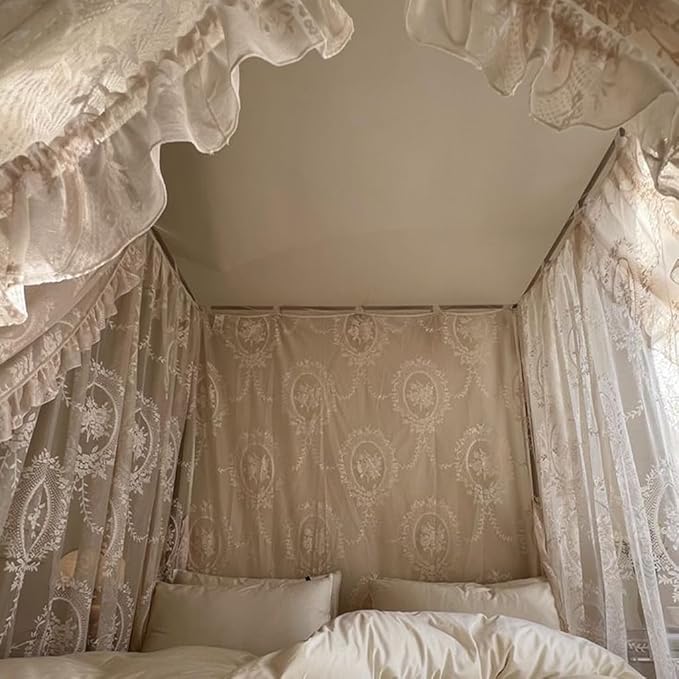 Elegant Lace Princess 4 Corner Post Mosquito Net Romantic for Girls Women Bed Curtain Canopy for Adult Wedding Bedroom Kids Rooms Decoration (Color-C, Full)