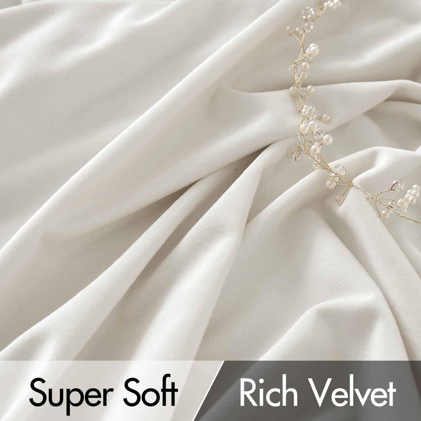 MIULEE Ivory White Velvet Curtains 96 inches Long 2 Panels - Luxury Pinch Pleated Room Darkening Window Drapes for Bedroom Living Room Thermal Insulated Super Soft, Back Tab Rod Pocket Elegant Decor