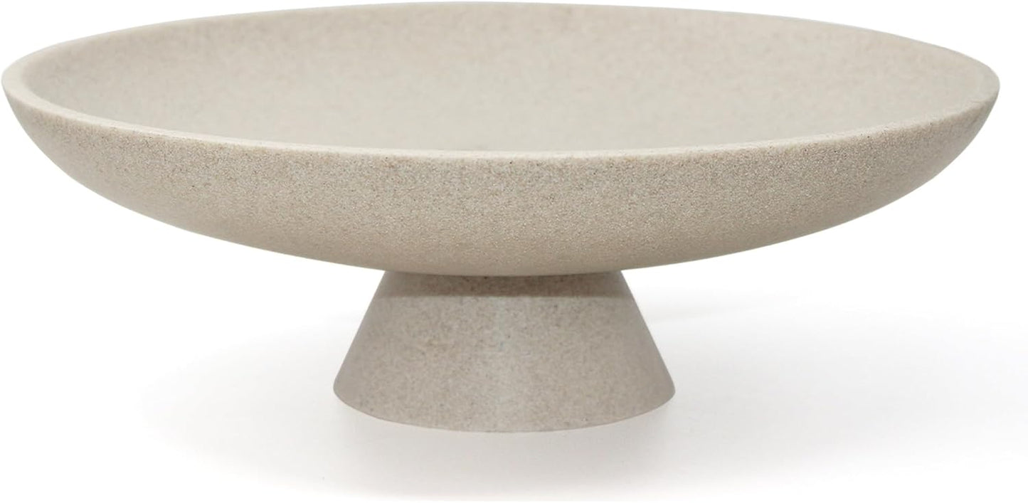 Modern Resin Pedestal Decorative Bowl, Large Fruit Bowl for Kitchen Counter, Stylish Key Bowl for Entryway Table, Beige