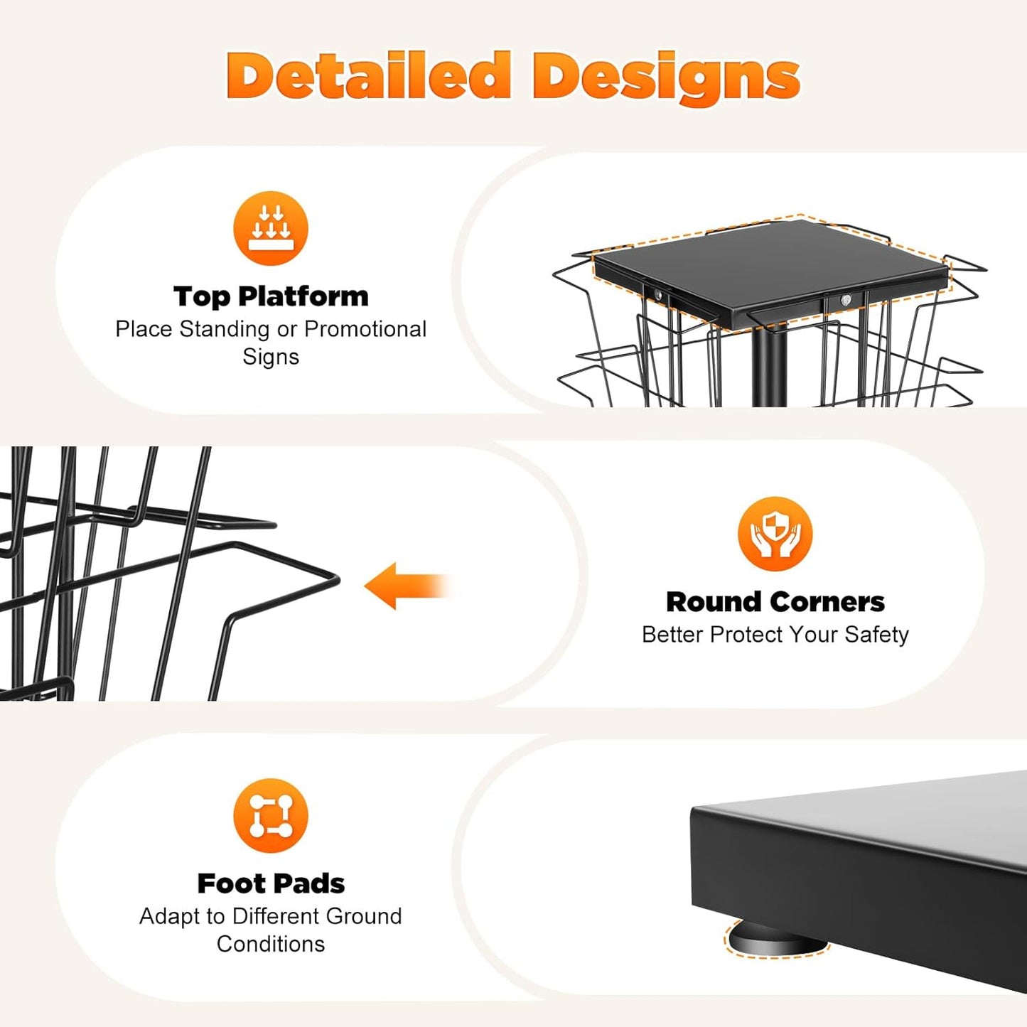 36 Pockets-360° Rotating Magazine Rack, Detachable Floor Standing Comic Books Brochure Display Stands, Pamphlet Literature Spinner Racks for Retail Store, Bookstore, Home