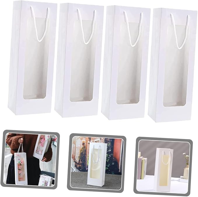 4pcs Window Wine Bag Flower Kraft Bags Wine Bags Bulk Wine Bags for Wine Bottles Brown Paper Bags Red Wine Bag Kraft Paper Open The Window White Decanter