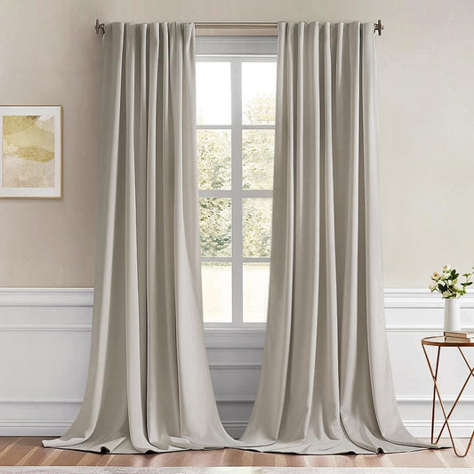MIULEE Natural Back Tab Blackout Curtains 102 Inch Long 2 Panels Set for Bedroom, Rod Pocket/Pinch Pleated Thermal Insulated Living Room Darkening Light Blocking Floor to Ceiling Drapes