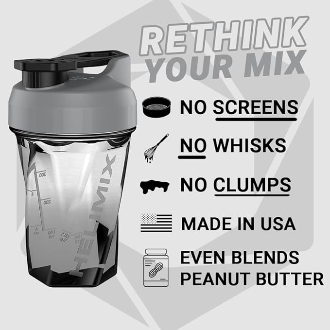 HELIMIX 1.5 Vortex Blender Shaker Bottle Holds Upto 20oz | No Blending Ball or Whisk | USA Made | Portable Pre Workout Whey Protein Drink Shaker Cup | Mixes Cocktails Smoothies Shakes | Top Rack Safe
