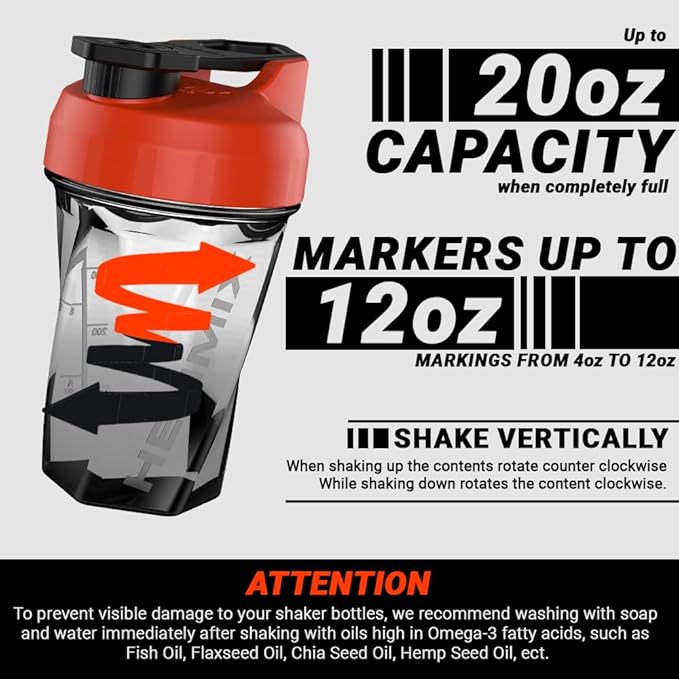 HELIMIX 1.5 Vortex Blender Shaker Bottle Holds Upto 20oz | No Blending Ball or Whisk | USA Made | Portable Pre Workout Whey Protein Drink Shaker Cup | Mixes Cocktails Smoothies Shakes | Top Rack Safe