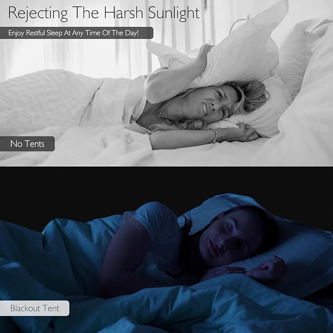 BORNA Bed Tent Queen Bed Canopy for Indoor Portable Light Reducing Sleeping Canopy for Kids and Adult,Bunk Blackout Tents Breathable Privacy Space Tent Mosquito Netting for Bed(Navy Blue)