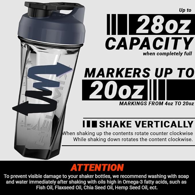 HELIMIX 2.0 Vortex Blender Shaker Bottle Holds upto 28oz | No Blending Ball or Whisk | USA Made | Pre Workout Protein Drink Shaker Cup | Weight Loss Supplements Shakes |