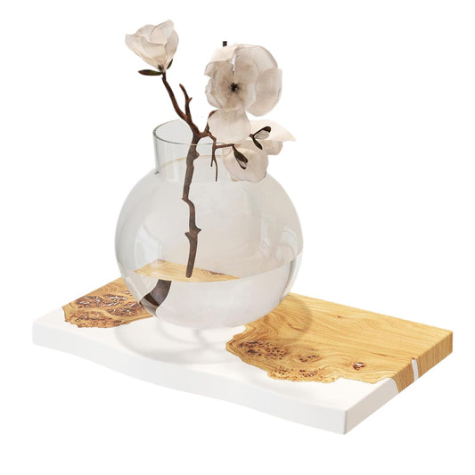 RWA Unique Live Edge Floating Shelf for Wall - Stylish Hanging Shelves for Room Wall Bedroom Bathroom Office Decor, Epoxy and Wood Wall Shelf Plank - Elegant Wall Mounted Shelves (white, 16x6":)