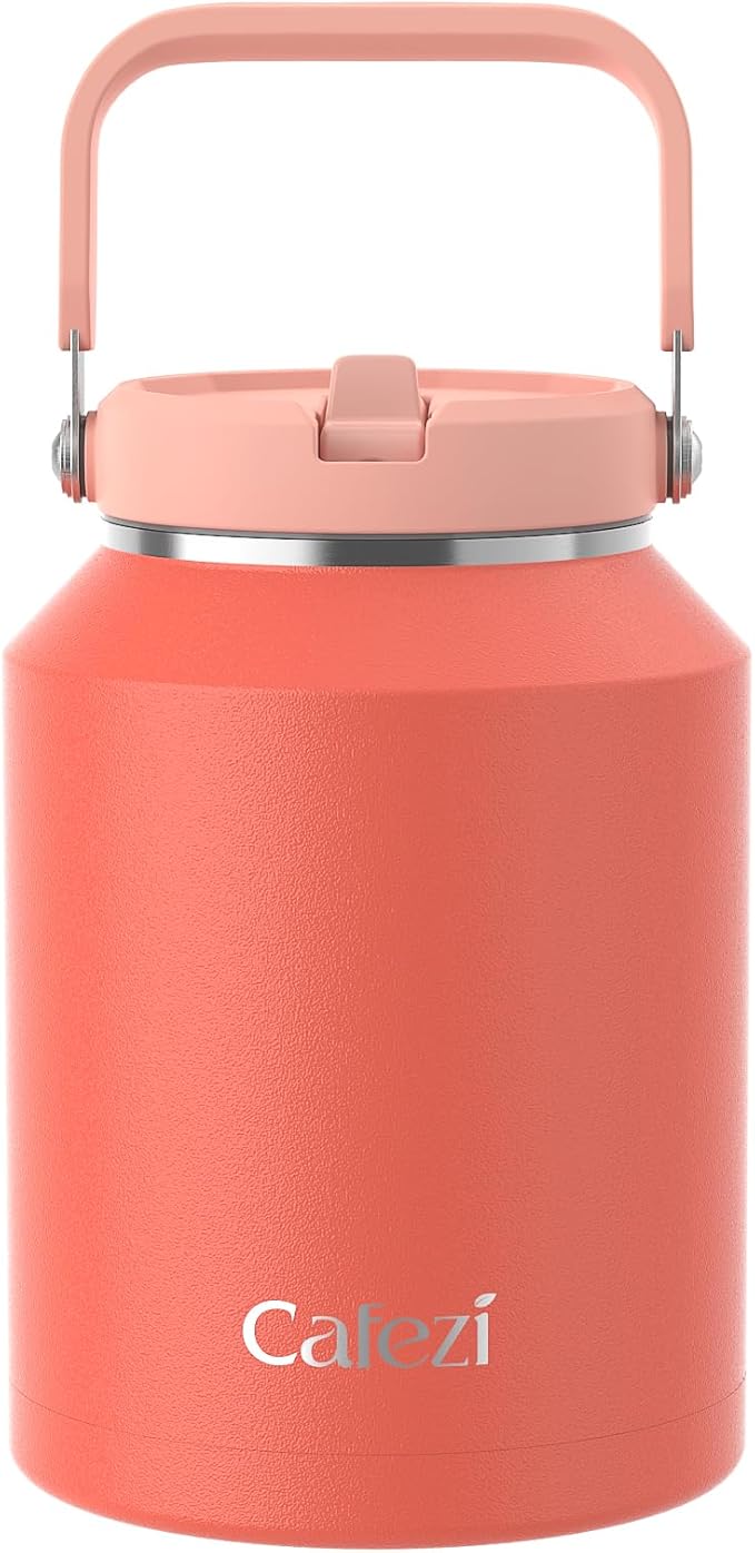 Insulated Water Bottle 64 oz, Stainless Steel Water Bottles with Flip Straw and Top Handle, Leak Proof, Iced for 34 Hours, Vacuum Insulated Water Bottle for Home, Office, Hiking, Car
