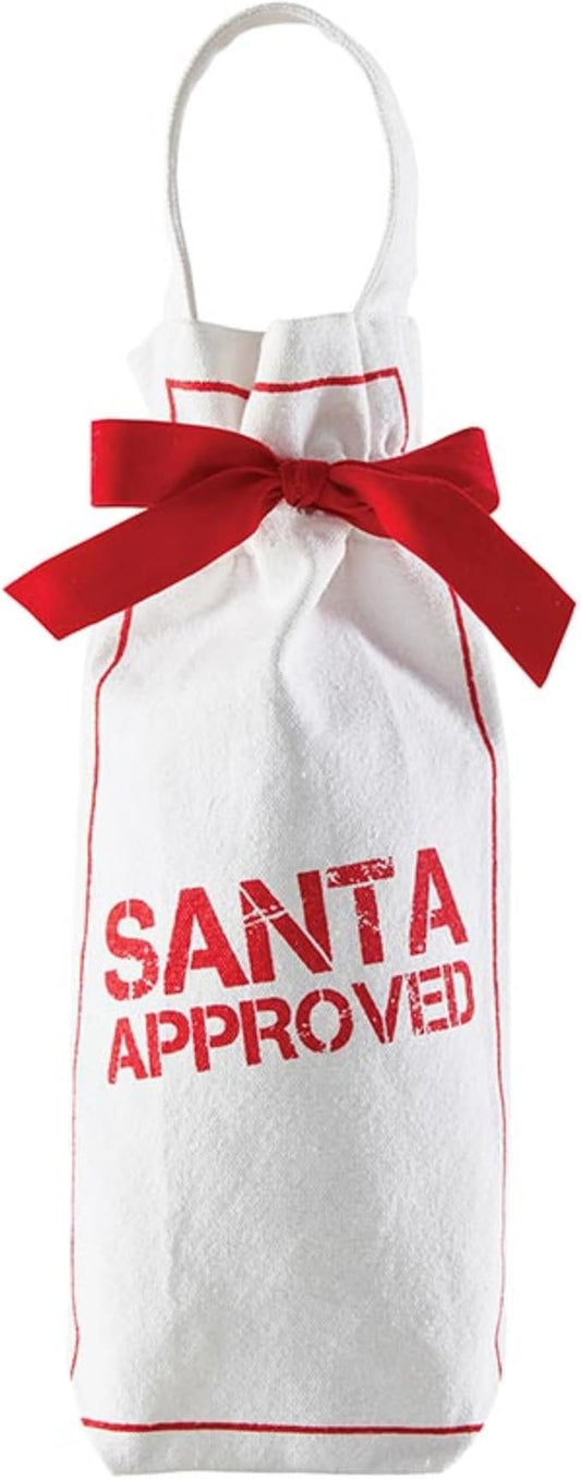 Santa Barbara Design Studio Christmas Canvas Wine Bag With Handle Face-to-Face Designs Designs Reusable Gift Tote, 6" W x 12.5" W x 2.5" D, Santa Approved