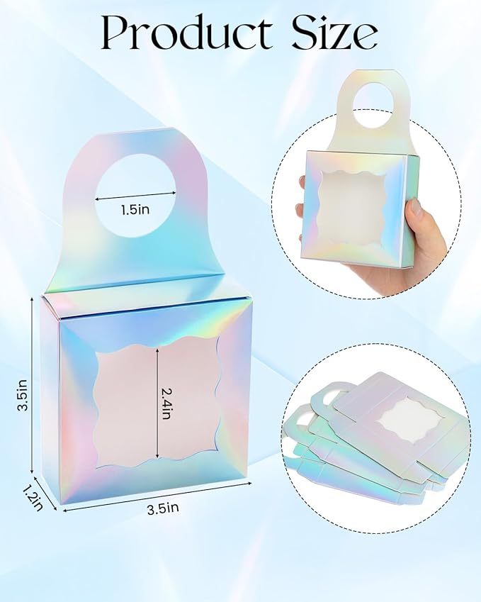 Megitzuu 20 PCS Wine Bottle Box with Clear Window, Hanging Wine Gift Box, Wine Bottle Tag Box for Gift, Wine Bottle Treat Box, Bottle Hanger Favor Box for Sweets, Cookies, Snack (Holographic Silver)
