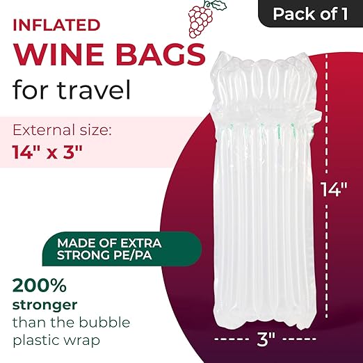 IDL Packaging Inflated Wine Bags for Travel, Pack of 1 - Reusable Air Column Bags for up to 750 ml Bottles - Wine Bottle Protector for Packing, Travel and Shipping - Glass Cushioning