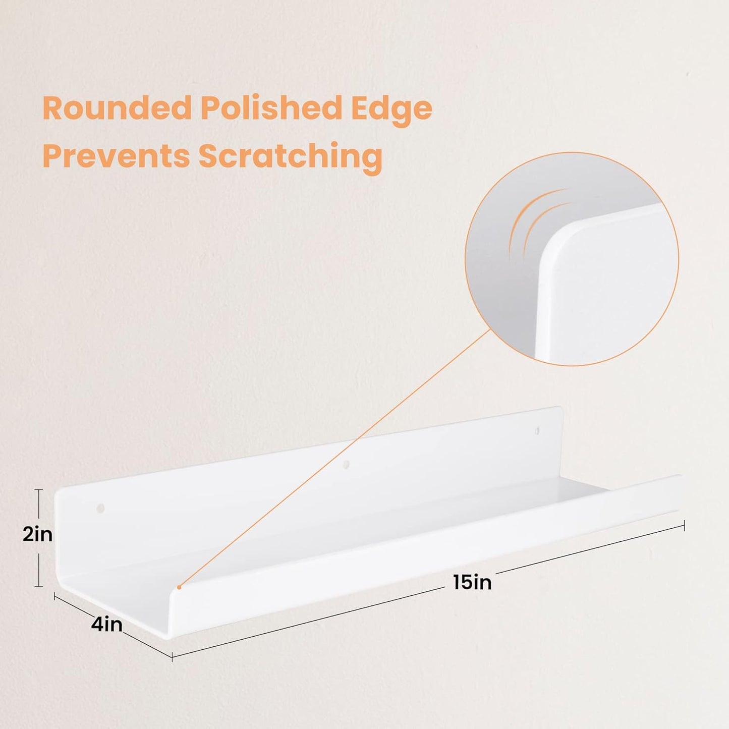 upsimples Acrylic Shelves for Wall Decor, 15" Display Shelf Perfume Organizer for Bathroom, Bedroom, Living Room, Floating Bookshelves for Kids, White, 2 Pack