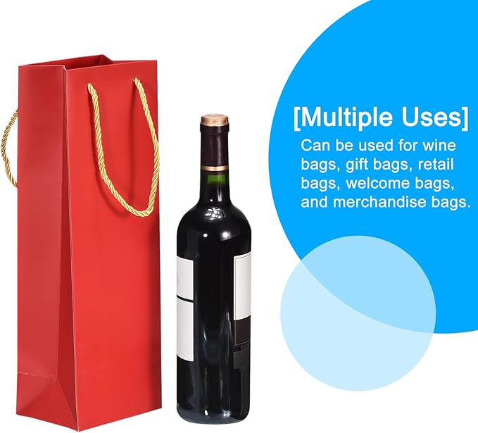 uxcell Wine Bags, 12pcs Red 5 x 4 x 14 In Wine Gift Bags with Rope Handles Paper Wine Tote Bag for Wedding Birthday Christmas Party Supplies