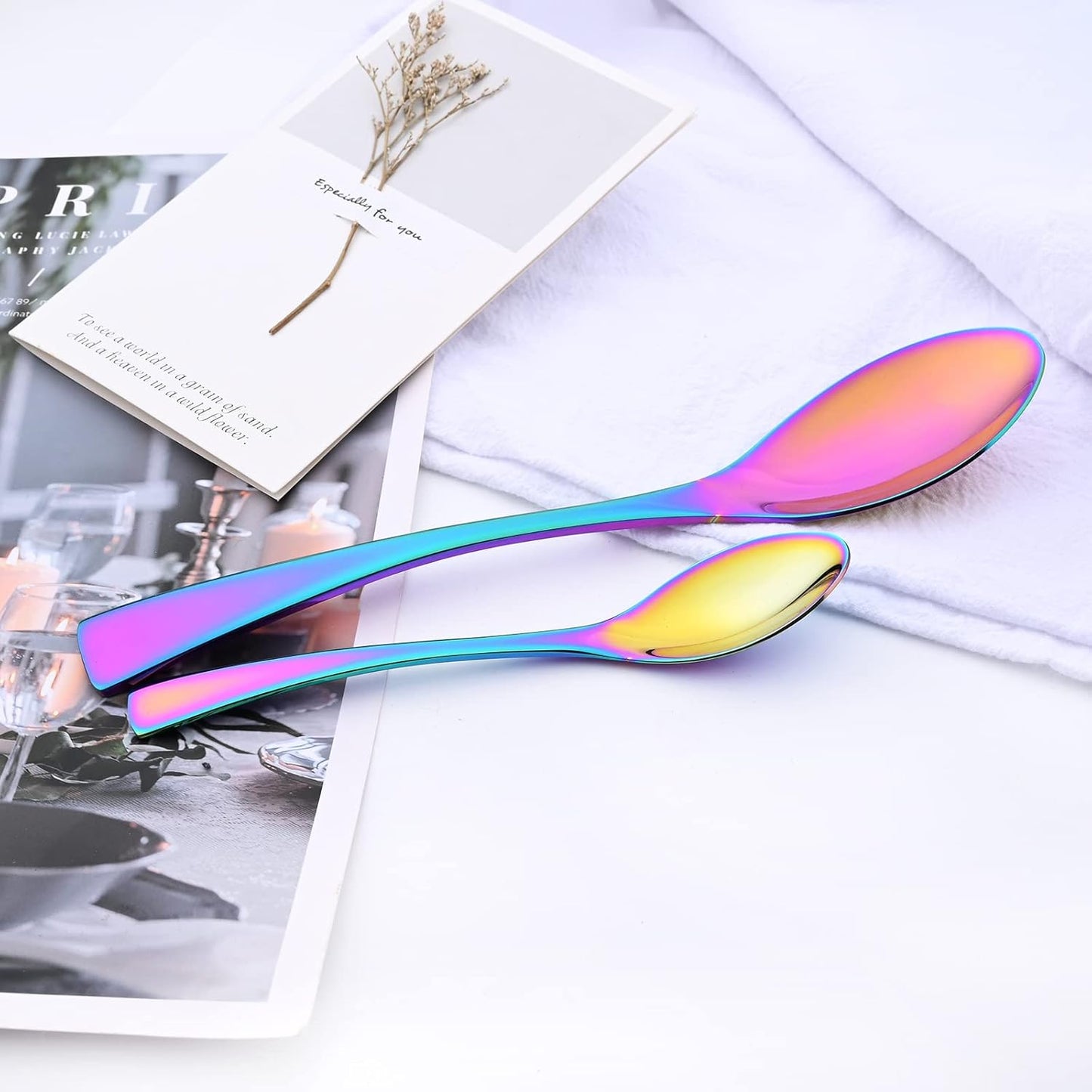 24-Piece Rainbow Flatware, Mirror 18/10 Stainless Steel Modern & Luxury Dinnerware Set With Serrated Steak Knife Teaspoon For Daily Use or Dinner Party Restaurant - Service For 4