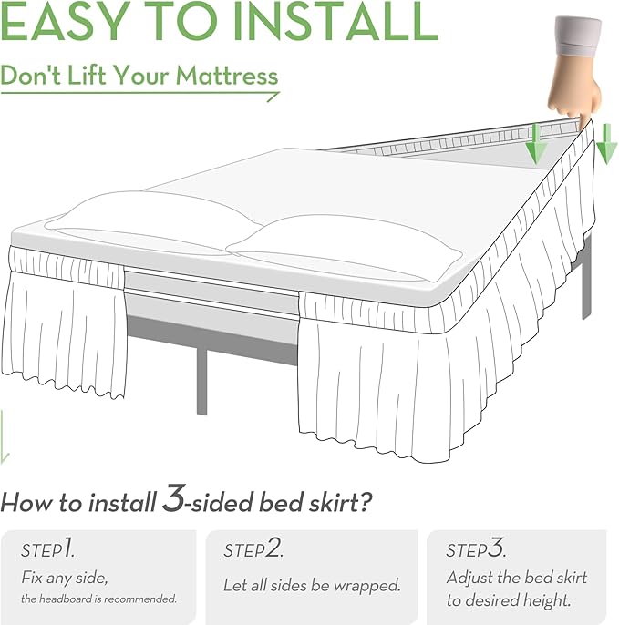 RIMELA Bed Skirting Queen Size Dark Grey Bed Skirt 18 Inch Drop, Wrap Around Elastic Adjustable Bedskirt, Dust Ruffle for Bed Frame & Box Spring Soft Durable Fabric Machine Washable Easy to Install