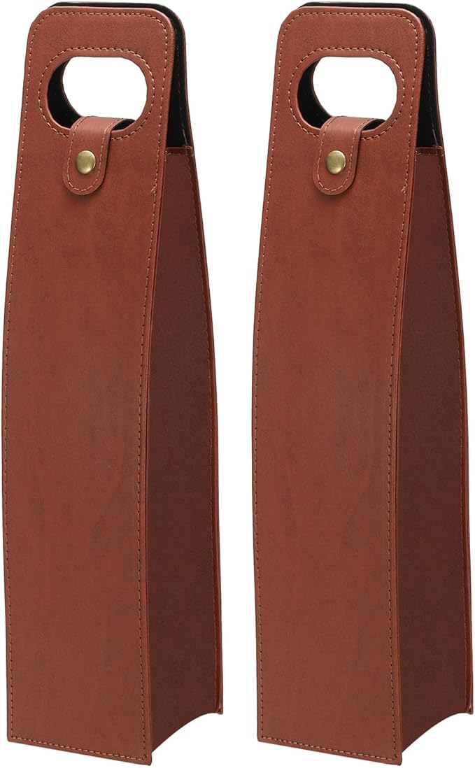 PATIKIL Wine Gift Bag, 2 Pack Wine Bag Reusable Leather Wine Tote Carrier for Wine Bottles Portable Champagne Gift Bags for Picnic Party Wedding, Coffee