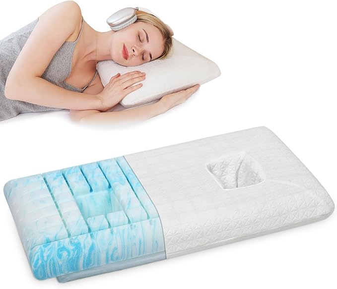 HAVARGO Ear Pillows with Holes for Ear Pain, Ear Piercing Pillow for Side Sleeping, Cooling Memory Foam Pillow for Pierced Ears Side Sleepers (SofterVersion)