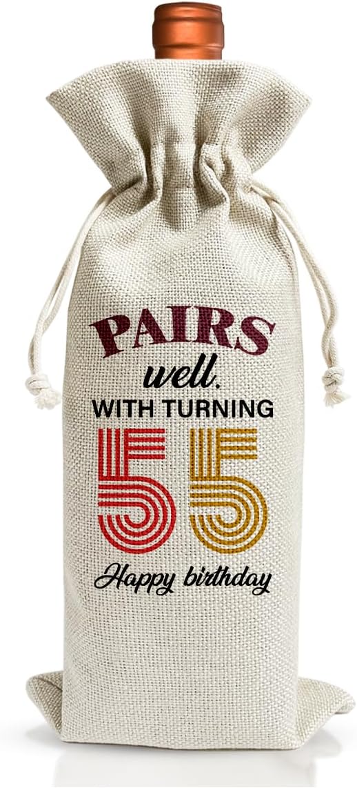 55th Birthday Wine Gift Bag For Best Friend Mom Dad Women Men, 1969 Birthday Gift, 55th Birthday Party Decor Favors, 55th Anniversary Wine Bag For Man Women Her, Pairs Well With Turning 55