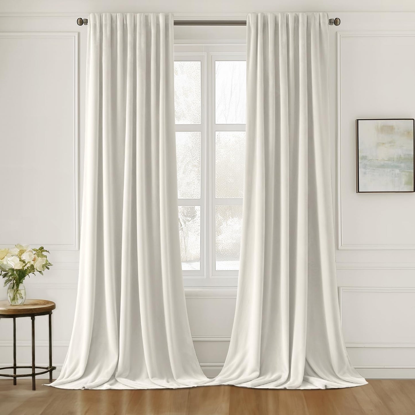MIULEE Ivory White Velvet Curtains 84 inches Long 2 Panels - Luxury Pinch Pleated Room Darkening Window Drapes for Bedroom Living Room Thermal Insulated Super Soft, Back Tab Rod Pocket Elegant Decor
