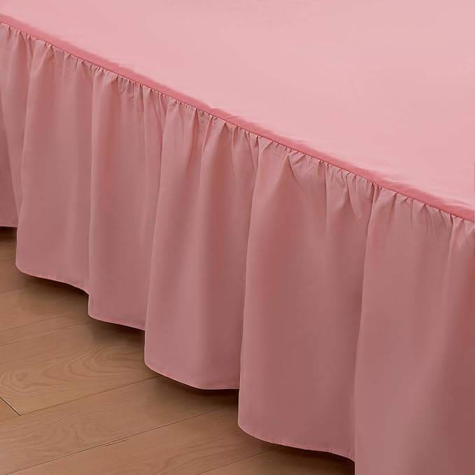 Bed Skirt King Size Ruffled Bed Skirt with Split Corners,16 Inch Drop Dust Ruffle Bed Skirt with Platform, 16 Inch, Blush, King Size