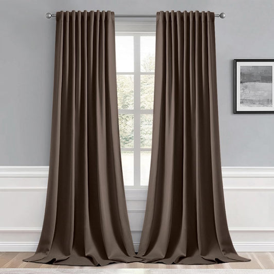 MIULEE Chocolate Brown Back Tab Blackout Curtains 120 Inch Long 2 Panels Set for Bedroom, Rod Pocket/Pinch Pleated Extra Long Thermal Insulated Living Room Darkening Light Blocking 10FT Drapes
