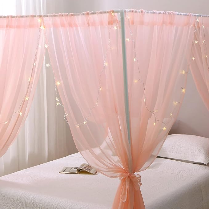 Canopy Bed Curtains Pink, Princess Bed Canopy Queen Size, Canopy Bed Scarf for Girls Adults Room Decor(Pink)