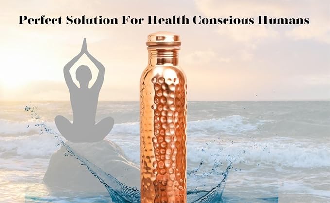 Himalayan Ayurveda Copper Water Bottle (32oz/950 ml) 100% Pure Handmade Hammered Ayurvedic Pure Copper Vessel for Drinking Heavy Duty & Leak-proof|Copper Water Bottle For Home, Office and Gifting