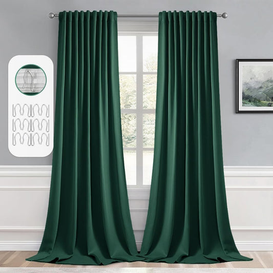 MIULEE Hunter Green Back Tab Blackout Curtains 102 Inch Long 2 Panels Set for Living Room Bedroom, Rod Pocket/Pinch Pleated Thermal Insulated Room Darkening Floor to Ceiling Window Drapes
