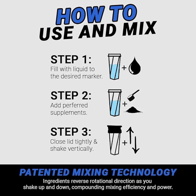 HELIMIX 1.5 Vortex Blender Shaker Bottle Holds Upto 20oz | No Blending Ball or Whisk | USA Made | Portable Pre Workout Whey Protein Drink Shaker Cup | Mixes Cocktails Smoothies Shakes | Top Rack Safe