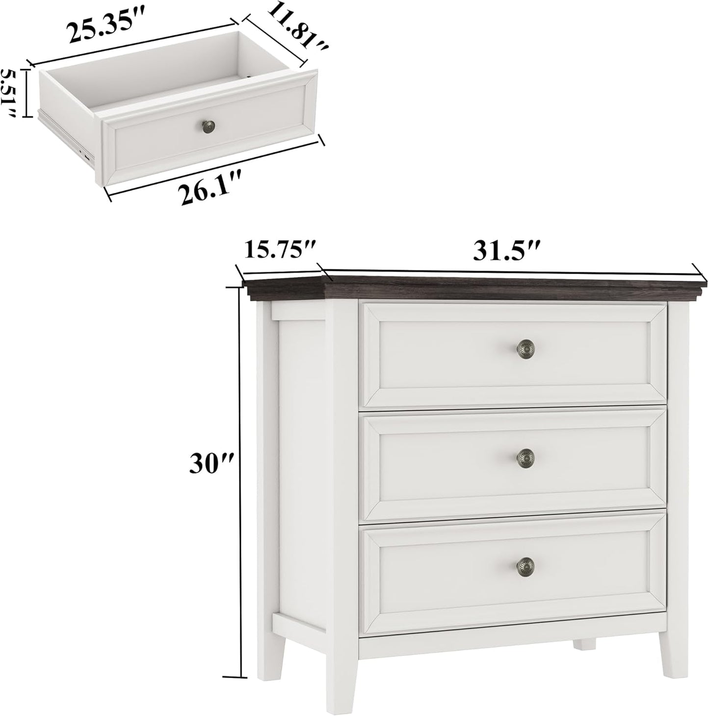 BLANKSPACE Dresser for Bedroom, 3 Drawer Dresser, Modern 3 Chest of Drawers, Farmhouse Storage Cabinet with 3 Drawers for Home Office, Dining Room, Antique White