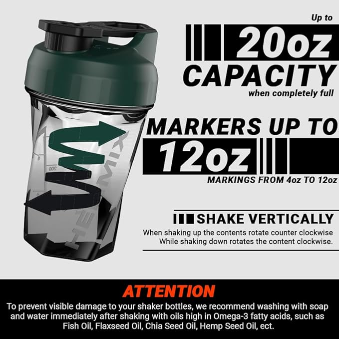 HELIMIX 1.5 Vortex Blender Shaker Bottle Holds Upto 20oz | No Blending Ball or Whisk | USA Made | Portable Pre Workout Whey Protein Drink Shaker Cup | Mixes Cocktails Smoothies Shakes | Top Rack Safe